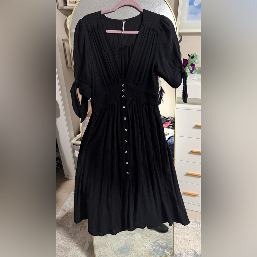 Free People Black Button-Down Midi Dress